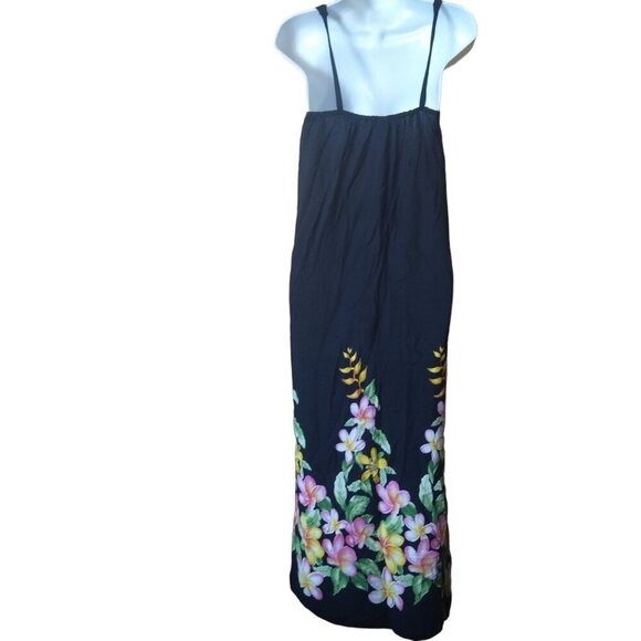 Island Planet Sleeveless Black Floral Maxi Dress With Side Slits Smocked - Picture 5 of 5